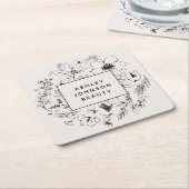 Modernes botanisches Erröten mit schwarzer Markenb Rechteckiger Pappuntersetzer (angewinkelt)