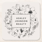 Modernes botanisches Erröten mit schwarzer Markenb Rechteckiger Pappuntersetzer (Vorderseite)