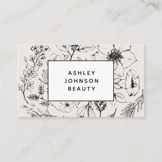 Modernes botanisches Erröten Rosa Weiß und Schwarz Visitenkarte (Vorderseite)