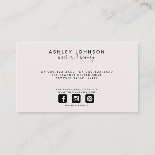 Modernes botanisches Erröten und Schwarz Horizonta Visitenkarte (Rückseite)