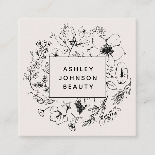 Modernes botanisches Erröten und Schwarz Quadratische Visitenkarte (Vorderseite)