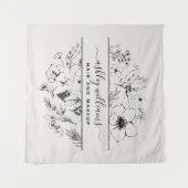 Modernes botanisches Erröten und Schwarz Wandteppich (Vorderseite (Horizontal))