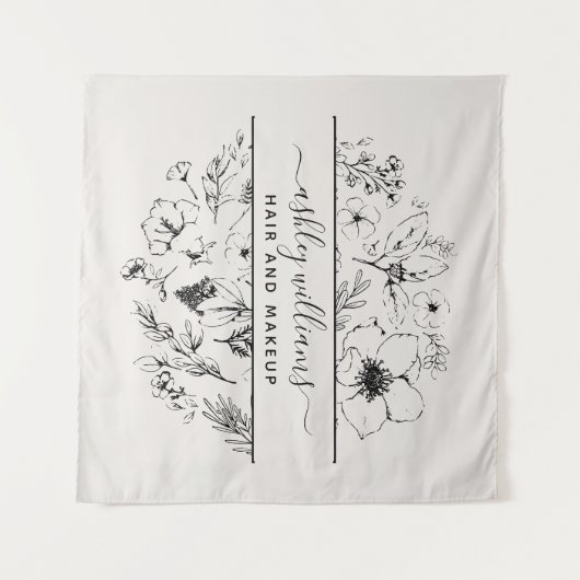 Modernes botanisches Erröten und Schwarz Wandteppich (Vorderseite (Horizontal))