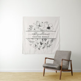 Modernes botanisches Erröten und Schwarz Wandteppich