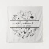 Modernes botanisches Erröten und Schwarz Wandteppich (Vorderseite)