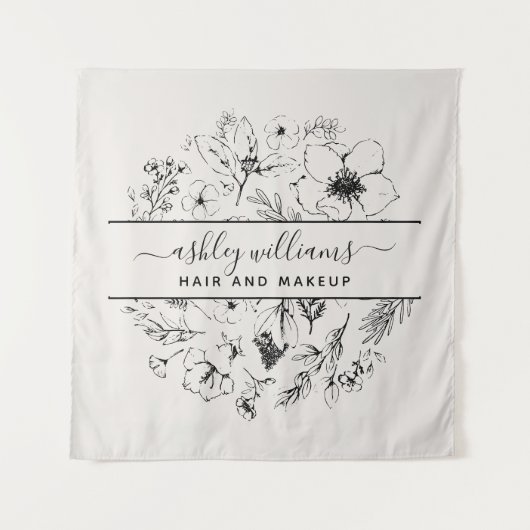 Modernes botanisches Erröten und Schwarz Wandteppich (Vorderseite)