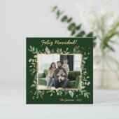 Modernes botanisches Foto Feliz Navidad Feiertagskarte (Stehend Vorderseite)