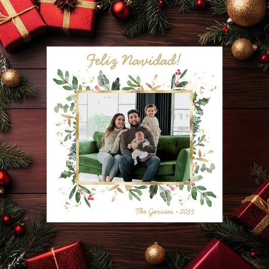 Modernes botanisches Foto Feliz Navidad Feiertagskarte