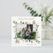 Modernes botanisches Foto Feliz Navidad Feiertagskarte (Stehend Vorderseite)