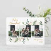 Modernes botanisches Foto Feliz Navidad Feiertagskarte (Stehend Vorderseite)