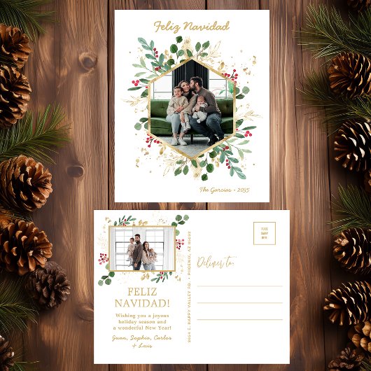 Modernes botanisches Foto Feliz Navidad Feiertagspostkarte