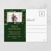 Modernes botanisches Foto Feliz Navidad Feiertagspostkarte (Rückseite)