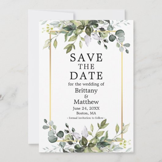 Modernes Botanisches Foto Wasserfarbe Gold Save The Date (Vorderseite)