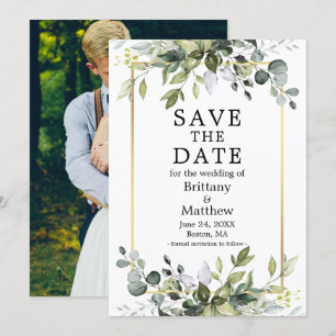Modernes Botanisches Foto Wasserfarbe Gold Save The Date