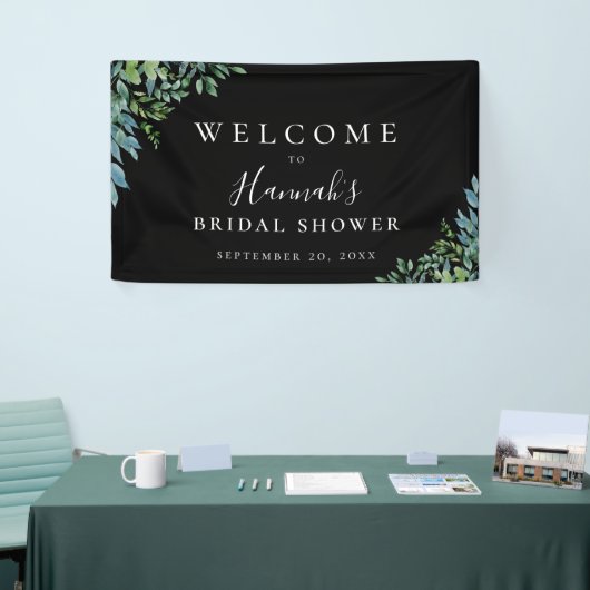 Modernes botanisches Greenery Black Party Banner (Messeveranstaltung)