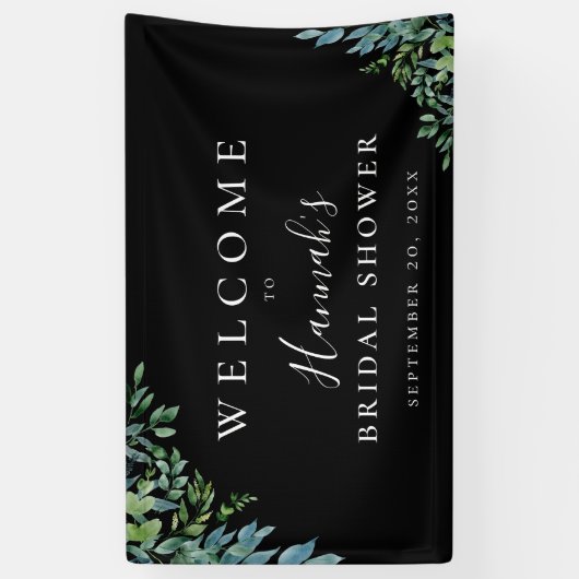 Modernes botanisches Greenery Black Party Banner (Vertikal)
