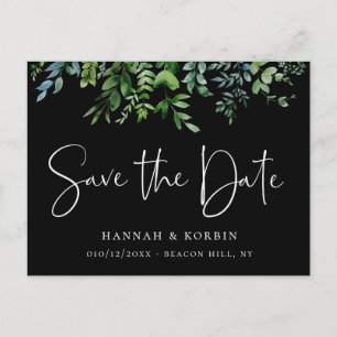 Modernes botanisches Grün Save the Date Ankündigungspostkarte
