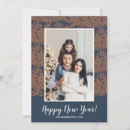 Modernes botanisches Happy New Year Family Foto Feiertagskarte