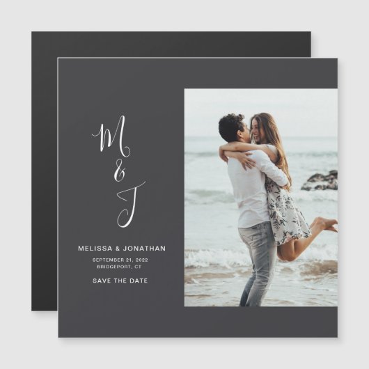 Modernes botanisches Hochzeitssemble-Foto Save the Magneteinladung (Vorne/Hinten)