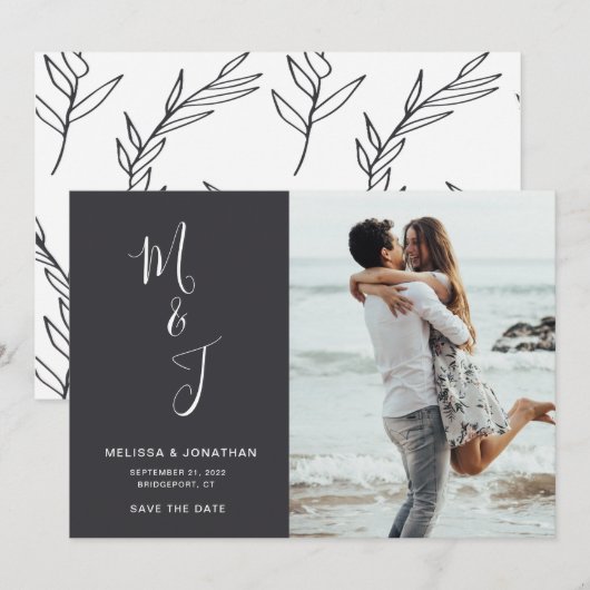 Modernes botanisches Hochzeitssemble-Foto Save the Save The Date (Vorne/Hinten)