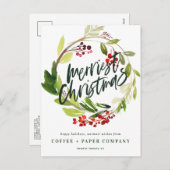 Modernes botanisches Kranz-elegantes Unternehmen Feiertagspostkarte (Vorne/Hinten)