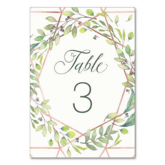 Modernes botanisches | Kupferschau-Hochzeit Tischnummer (Rückseite)