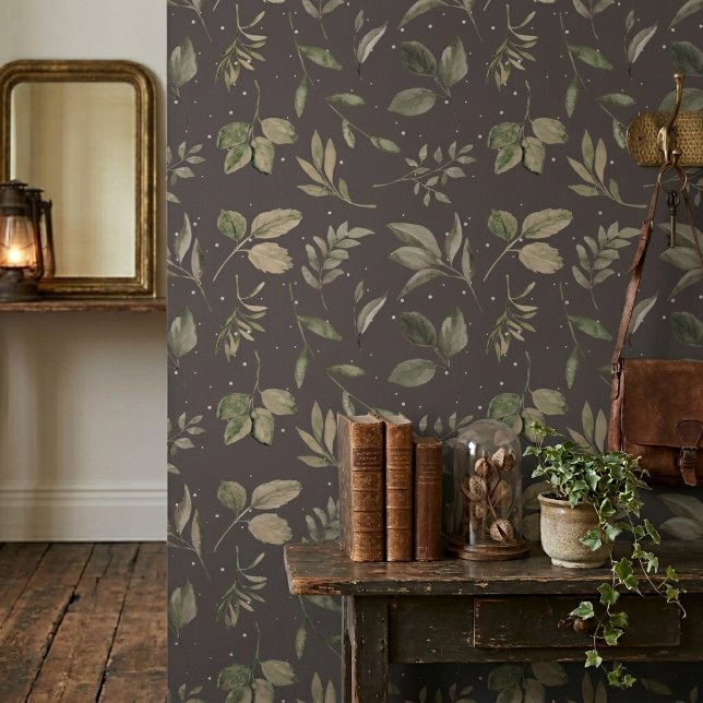 Modernes botanisches Leaf Muster Dark Mauve Tapete (Von Creator hochgeladen)