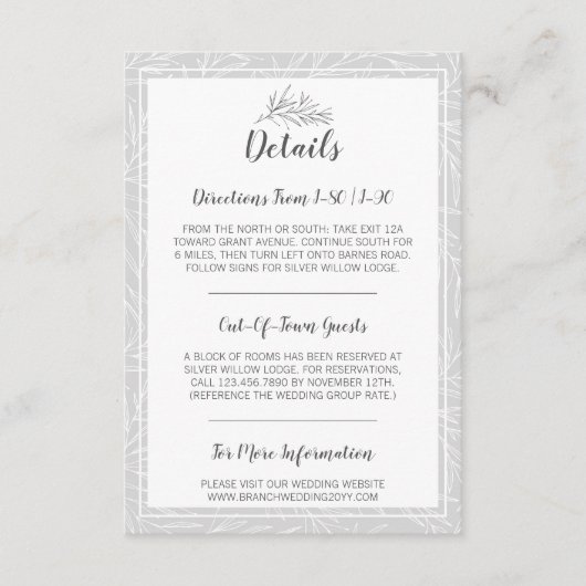 Modernes botanisches Leaf-Silber Details / Richtun Begleitkarte (Vorderseite)