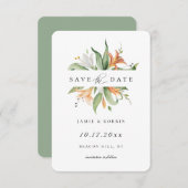 Modernes botanisches Leben Save the Date Ankündigung (Vorne/Hinten)