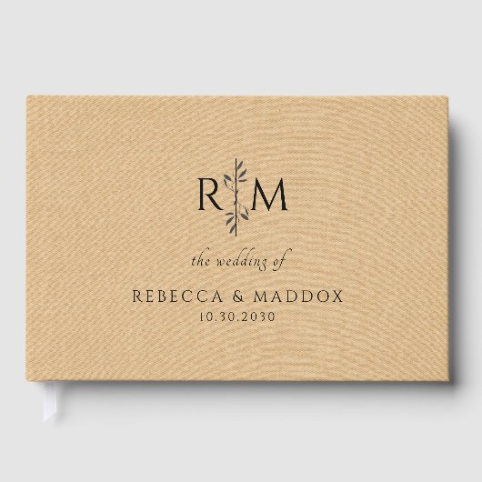 Modernes botanisches Monogramm Beige Hochzeit Gästebuch (Vorderseite)