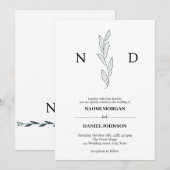 Modernes botanisches Monogramm mit einfacher Elega Einladung (Vorne/Hinten)