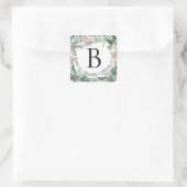 Modernes botanisches Monogramm-Rücksendezeichen Quadratischer Aufkleber (Tasche)