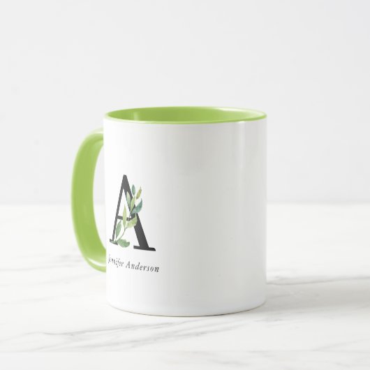 Modernes Botanisches Monogramm Tasse (Vorderseite Links)