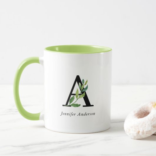 Modernes Botanisches Monogramm Tasse (Mit Donut)