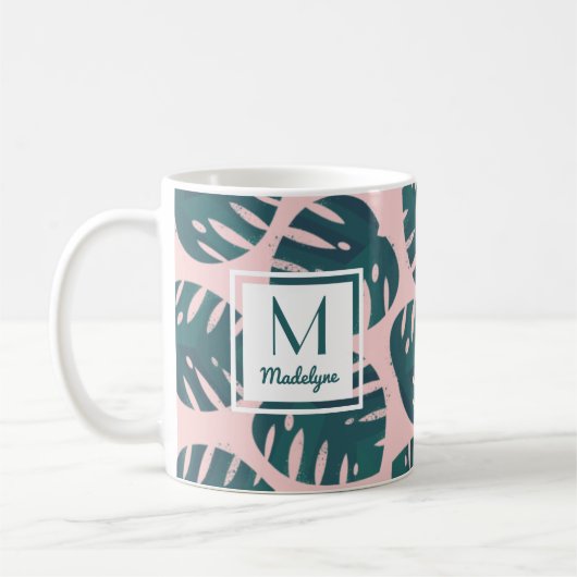 Modernes Botanisches Monsterisches Leaf Personalis Kaffeetasse (Links)