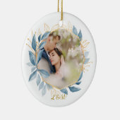Modernes botanisches Navy Blue First Christmas Cou Keramik Ornament (Rechts)