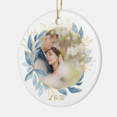 Modernes botanisches Navy Blue First Christmas Cou Keramik Ornament (Links)