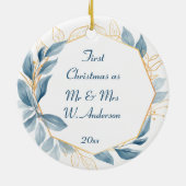 Modernes botanisches Navy Blue First Christmas Cou Keramik Ornament (Hinten)