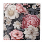 Modernes Botanisches Rosa-Floral-Monogramm Fliese<br><div class="desc">Eine elegante, rosa und graue Keramik. So hübsch für Ihre Wohngestaltung. Entworfen für Sie von BlackBerry Boulevard.</div>