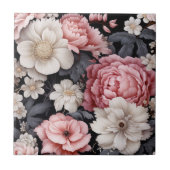 Modernes Botanisches Rosa-Floral-Monogramm Fliese (Vorderseite)