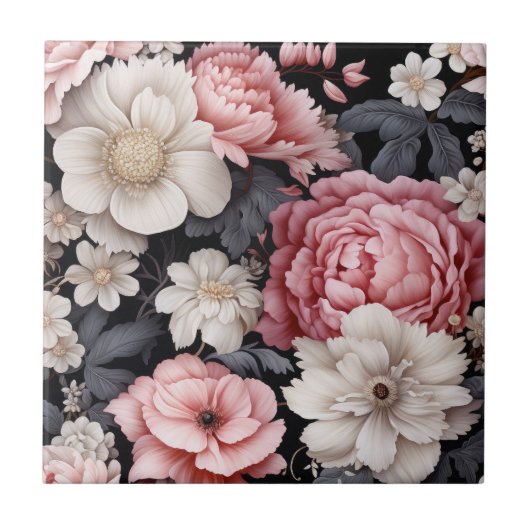 Modernes Botanisches Rosa-Floral-Monogramm Fliese (Vorderseite)