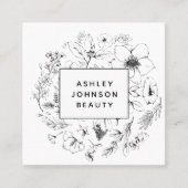 Modernes botanisches Schwarz und Weiß Quadratische Visitenkarte (Vorderseite)