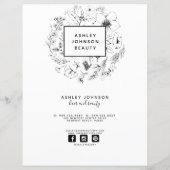 Modernes Botanisches Schwarz-weißes Wellness-Cente (Rückseite)