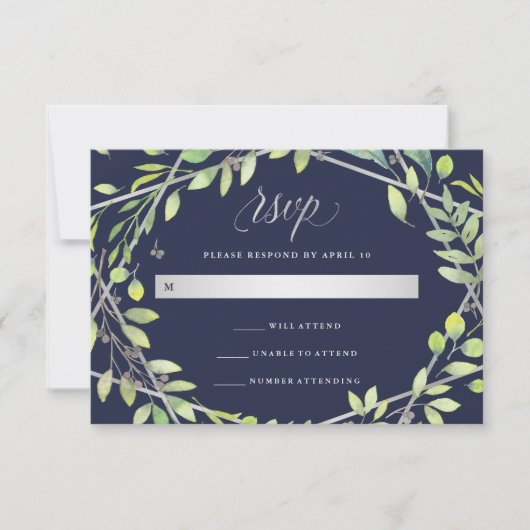 Modernes botanisches | Silver Look Wedding RSVP (Vorderseite)
