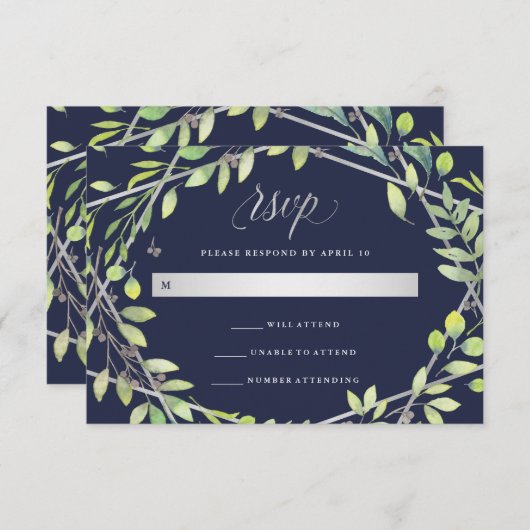 Modernes botanisches | Silver Look Wedding RSVP (Vorne/Hinten)