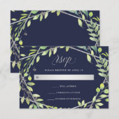 Modernes botanisches | Silver Look Wedding RSVP Karte (Vorne/Hinten)