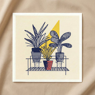 Modernes botanisches Topfhaus Pflanze Illustration Serviette