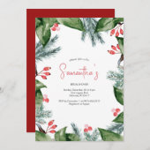 Modernes botanisches Weihnachtsfest - Brautparty I Einladung (Vorne/Hinten)