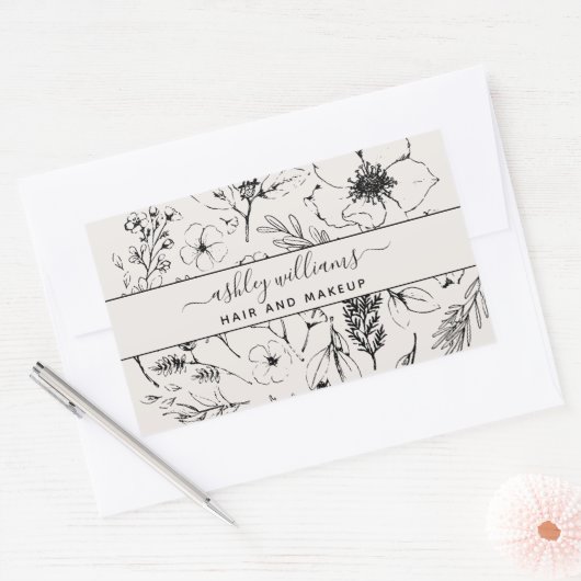 Modernes botanisches Weiß & Schwarz Rechteckiger Aufkleber (Umschlag)