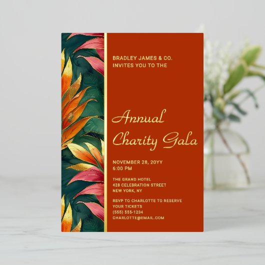 Modernes botanisches Wohltätigkeit Gala Party Folieneinladung (Stehend vorne)